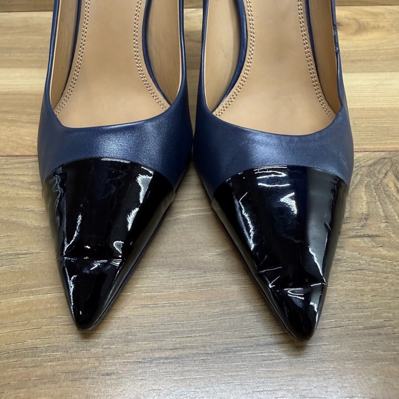 Tory Burch Penelope Cap Toe Heels 10 M Navy Blue Black Cap Toe - Picture 4 of 11
